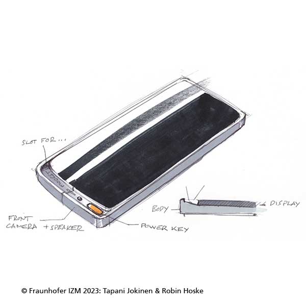 MODEST CUBE Skizze des Displays © Fraunhofer IZM 2023: Tapani Jokinen & Robin Hoske