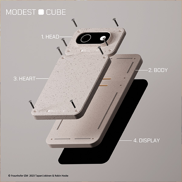 MODEST CUBE Cube sketch and schematic structure © Fraunhofer IZM 2023: Tapani Jokinen & Robin Hoske